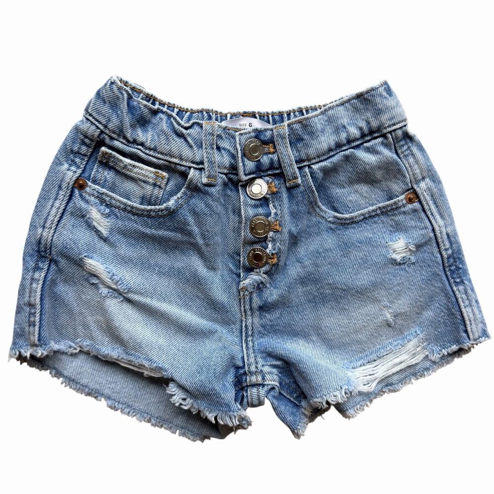 Zara Girls Jean Shorts Size 6 Signature Denim Collection Distressed 100% Cotton